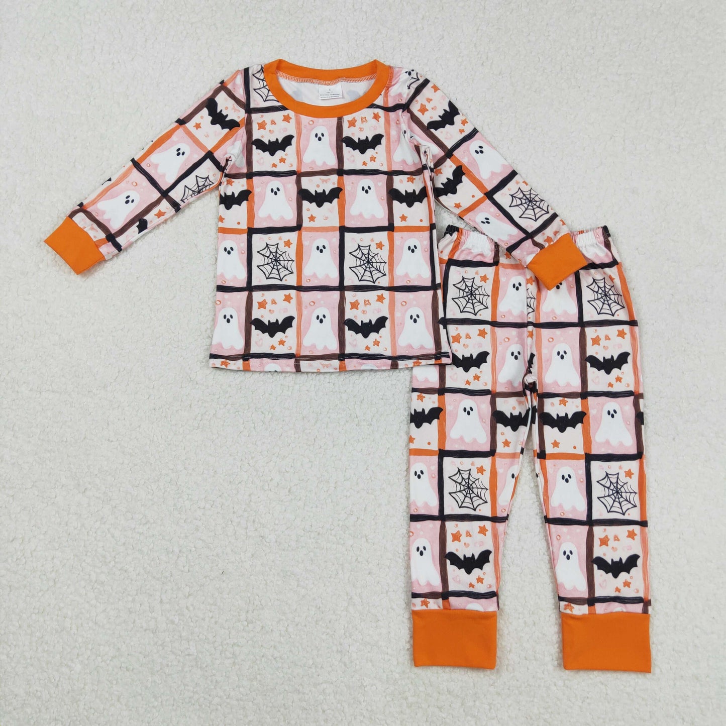 Spooky Bat Plaid Print Kids Halloween Pajamas Matching Clothes
