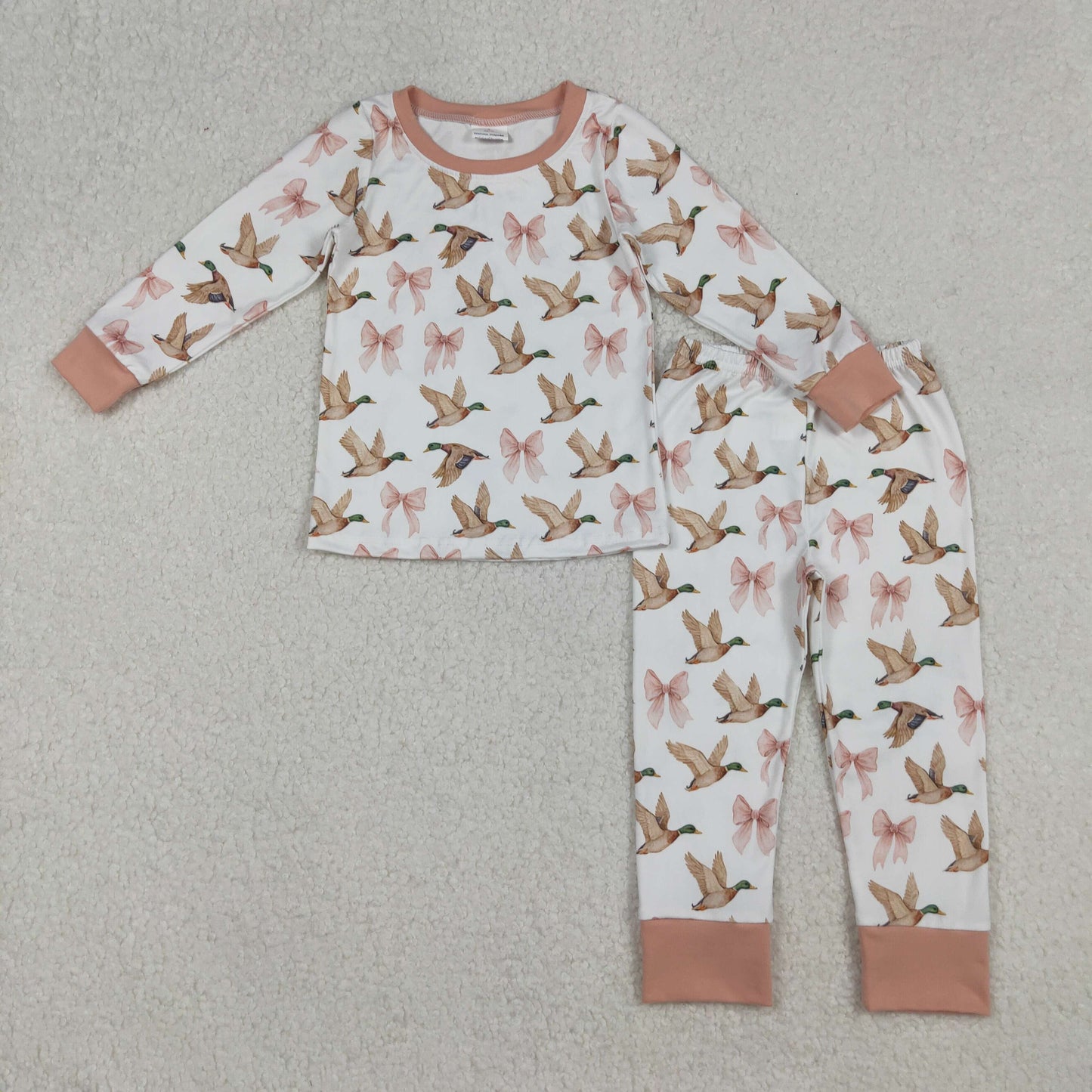 GLP2687 Duck Bows Print Girls Fall Pajamas Clothes Set