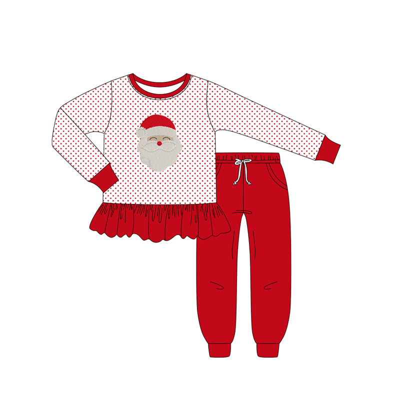 (Pre-order)GLP2708 Santa Stripes Top Red Pockets Pants Girls Christmas Clothes Set