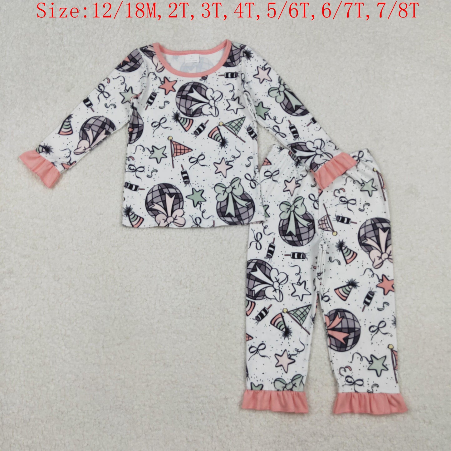 Fireworks Stars Bows Print Girls Happy New Year Clothes Sisters Matching Wear