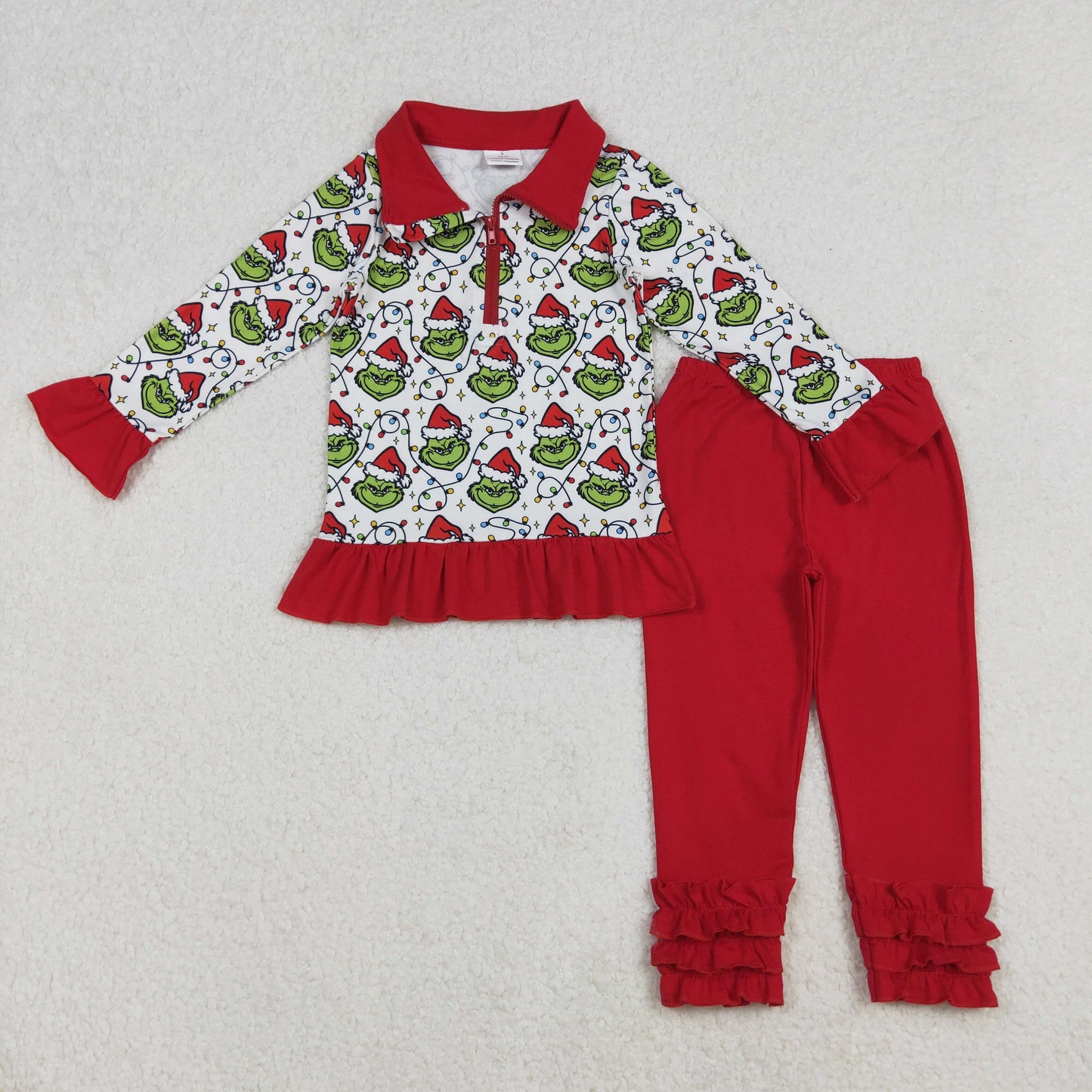 Green Frog Lights Print Kids Christmas Matching Clothes Sibling Wear