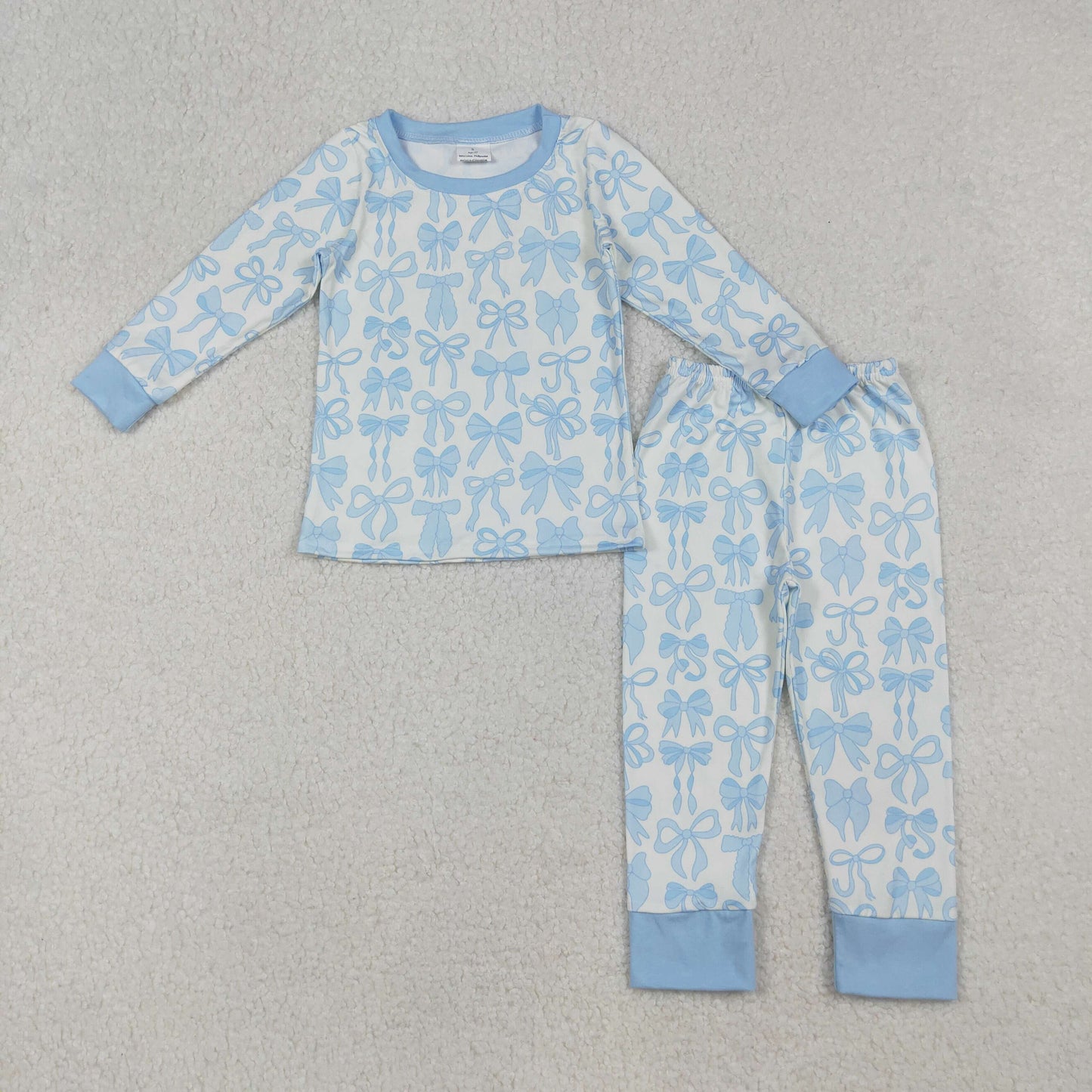 GLP2724 Blue Bows Print Girls Fall Pajamas Clothes Set