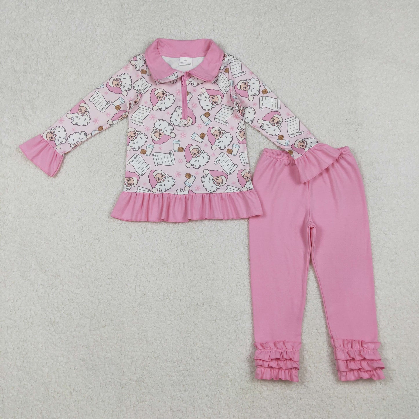 GLP2750 Santa Cookie Zipper Pullover Top Pink Pants Girls Christmas Clothes Set