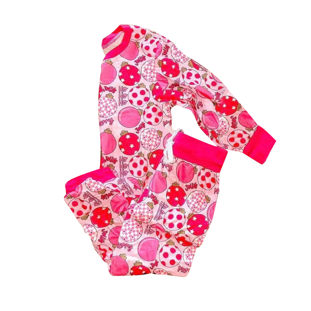 (Pre-order)GLP2755 Holiday Lights Pink Print Girls Christmas Pajamas Clothes Set