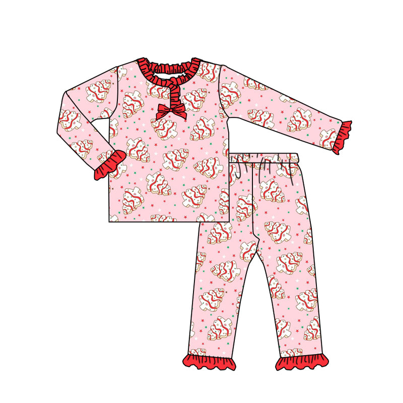 (Pre-order)GLP2769 Debbie Cake Pink Print Girls Christmas Pajamas Clothes Set