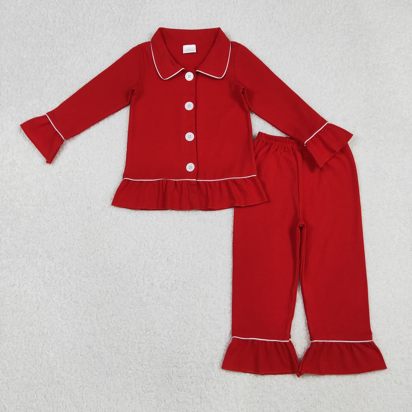 Red Color Kids Christmas Buttons Pajamas Clothes Set Sibling Wear