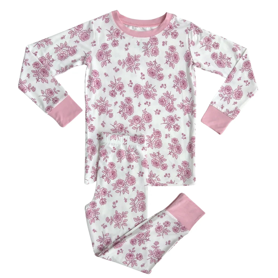 (Pre-order)GLP2797 Pink Flowers Print Girls Fall Pajamas Clothes Set