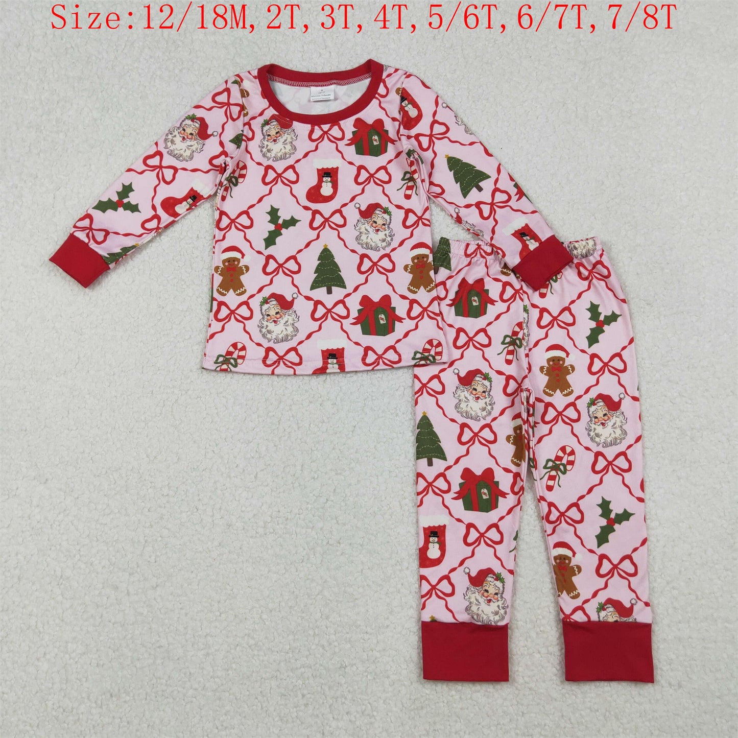 Santa Gringerbread Bows Print Family Christmas Pajamas Matching Clothes