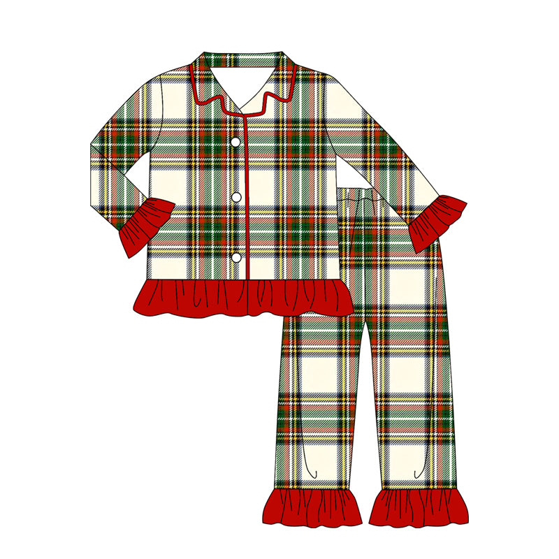 (Pre-order)GLP2827 Adult Plaid Print Woman Christmas Buttons Pajamas Clothes Set