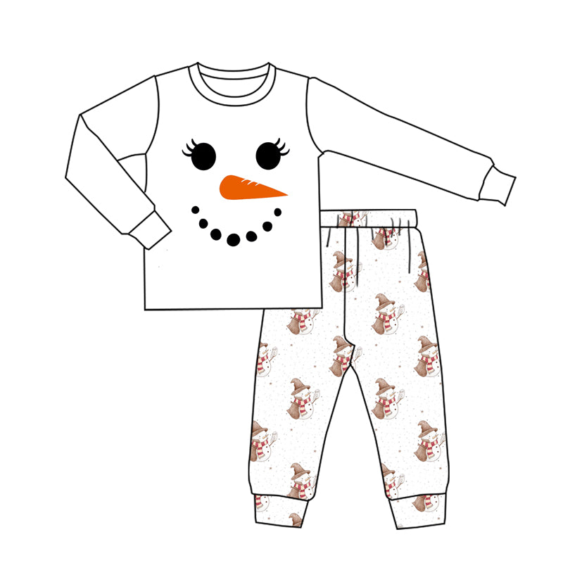 (Pre-order)GLP2828 Adult Snowman White Print Woman Pajamas Clothes Set