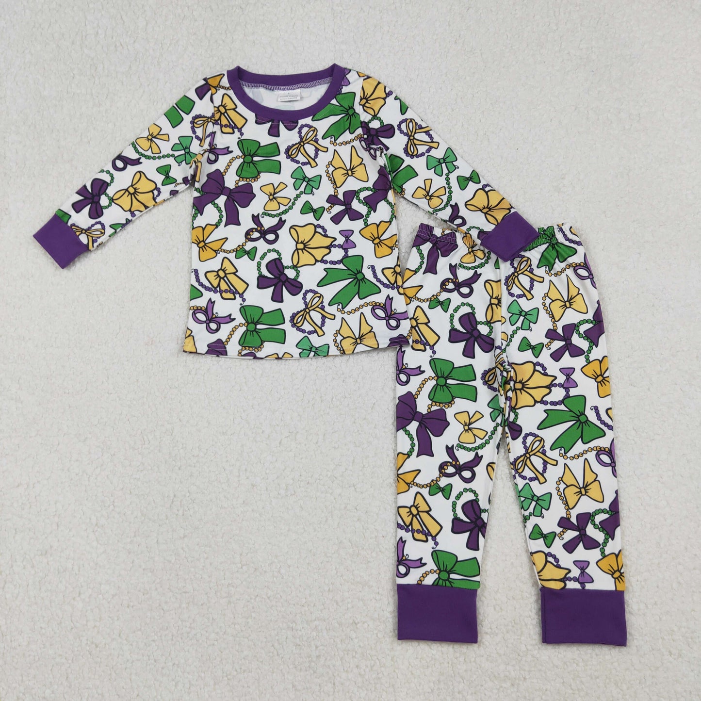 Colorful Bows Print Girls Mardi Gras Clothes Sisters Matching Wear