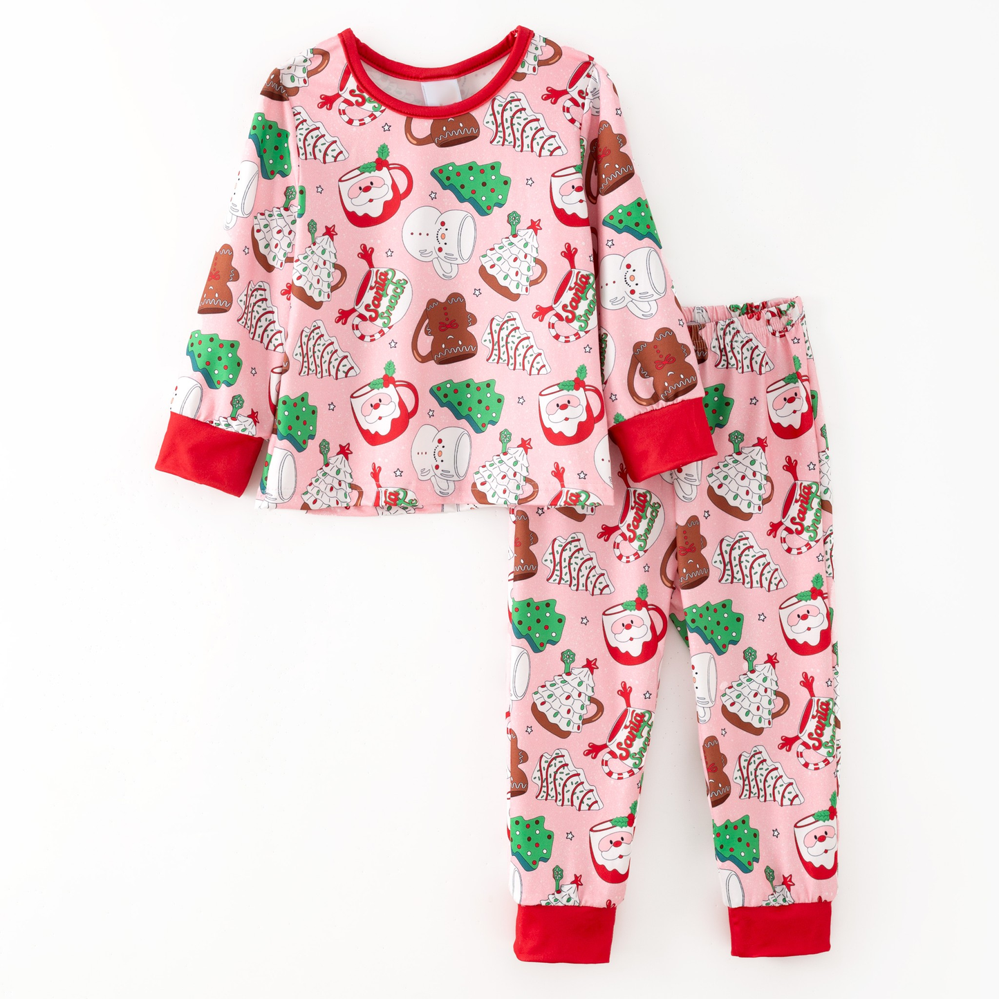 (Pre-order)GLP2879 Santa Cup Print Girls Christmas Pajamas Clothes Set