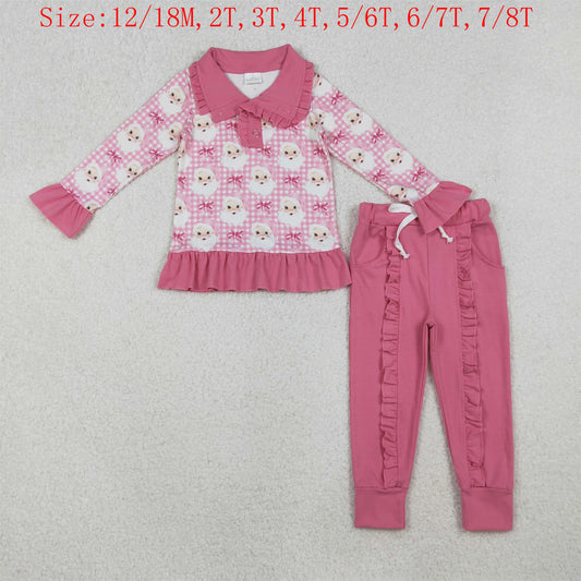 GLP2881 Santa Plaid Polo Top Pink Pants Girls Christmas Clothes Set