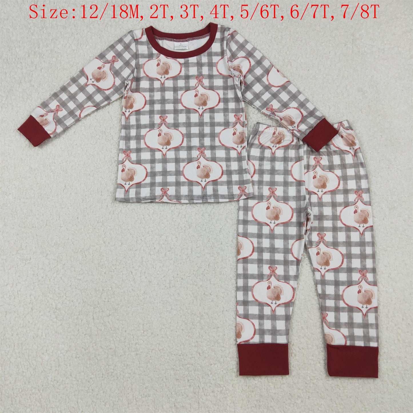 GLP2885 Turky Plaid Print Girls Thanksgiving Pajamas Clothes Set