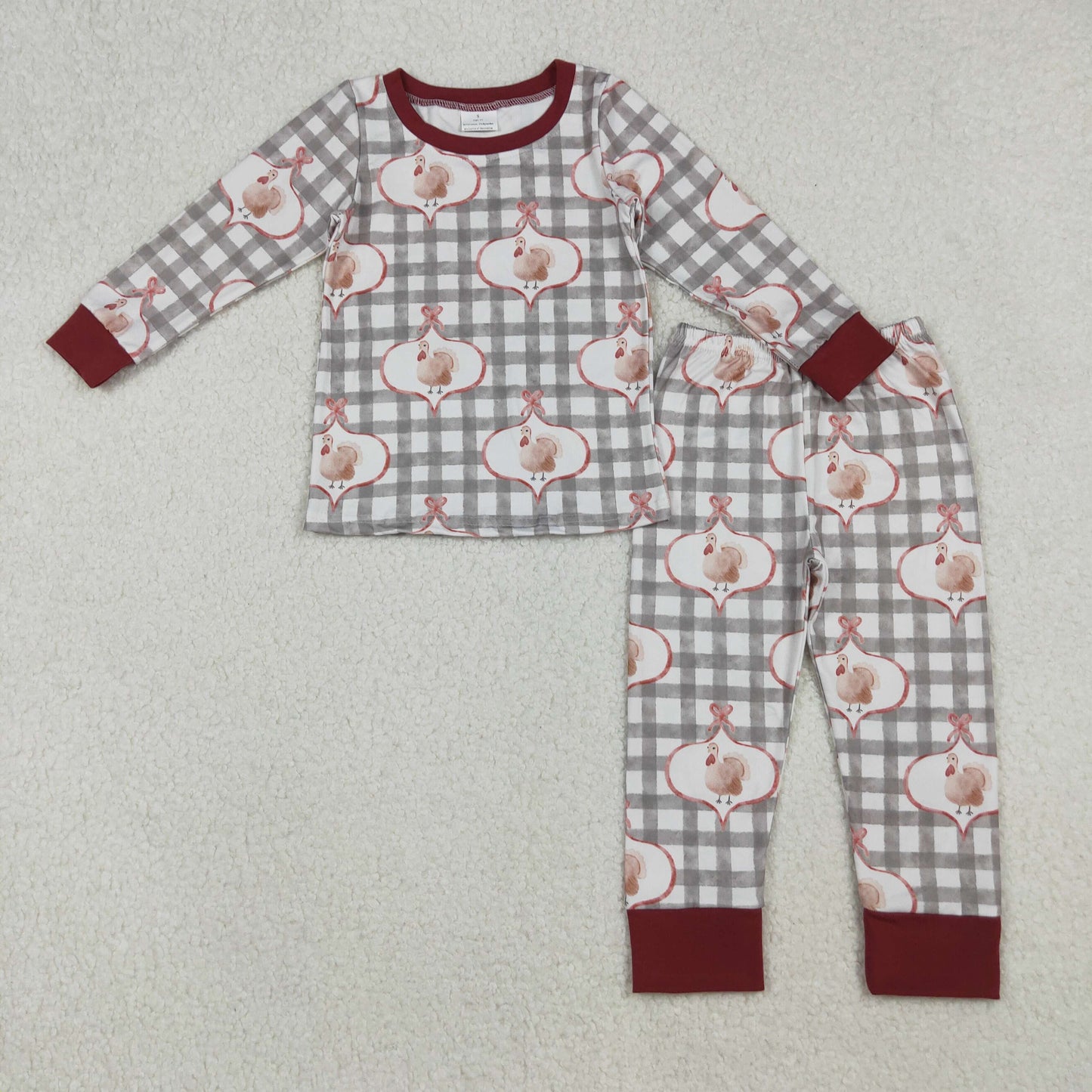 GLP2885 Turky Plaid Print Girls Thanksgiving Pajamas Clothes Set
