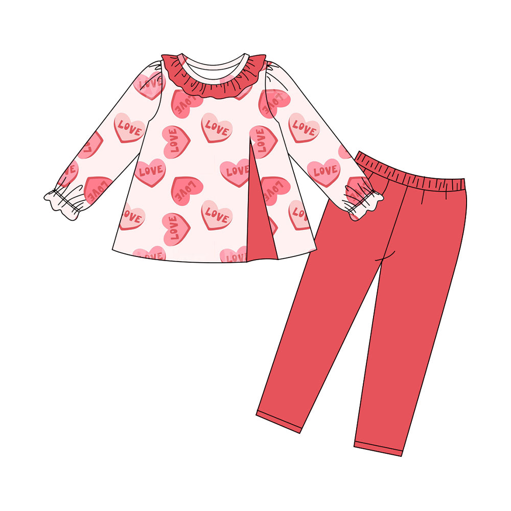 (Pre-order)GLP2904 Heart LOVE Tunic Top Red Pants Girls Valentine's Day Clothes Set