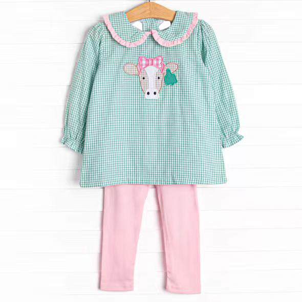 (Pre-order)GLP2926 Heifer Plaid Tunic Top Pink Pants Girls Clothes Set