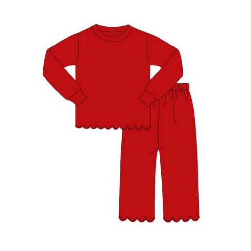 (Pre-order)GLP2964 Red Color Girls Ruffle Pajamas Clothes Set