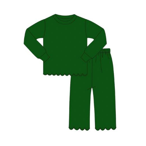 (Pre-order)GLP2965 Green Color Girls Ruffle Pajamas Clothes Set