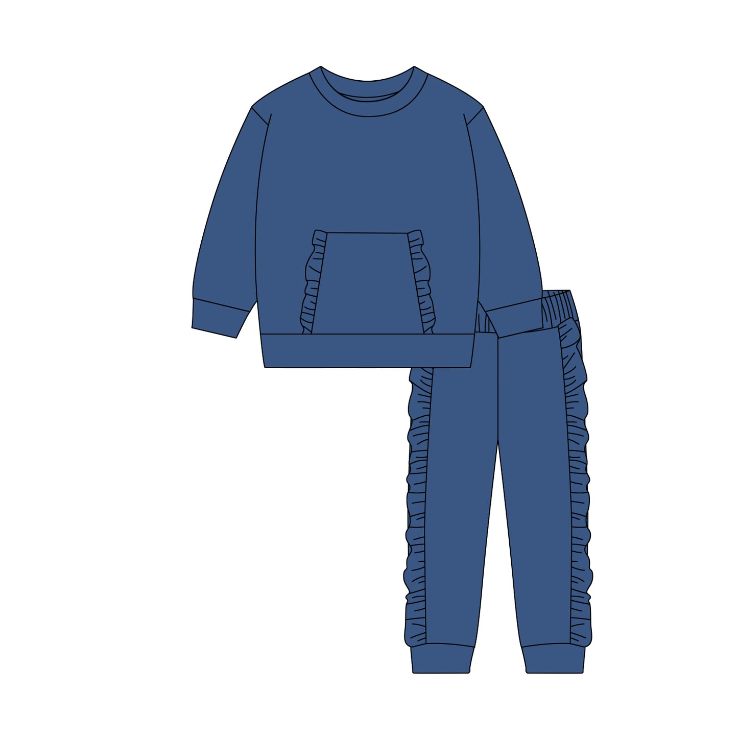 (Pre-order)GLP3047 Blue Pocket Top Ruffle Pants Girls Clothes Set
