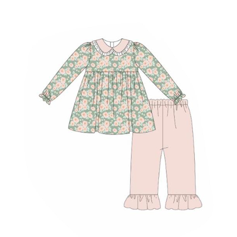 (Pre-order)GLP3052 Flowers Tunic Top Pink Pants Girls Clothes Set