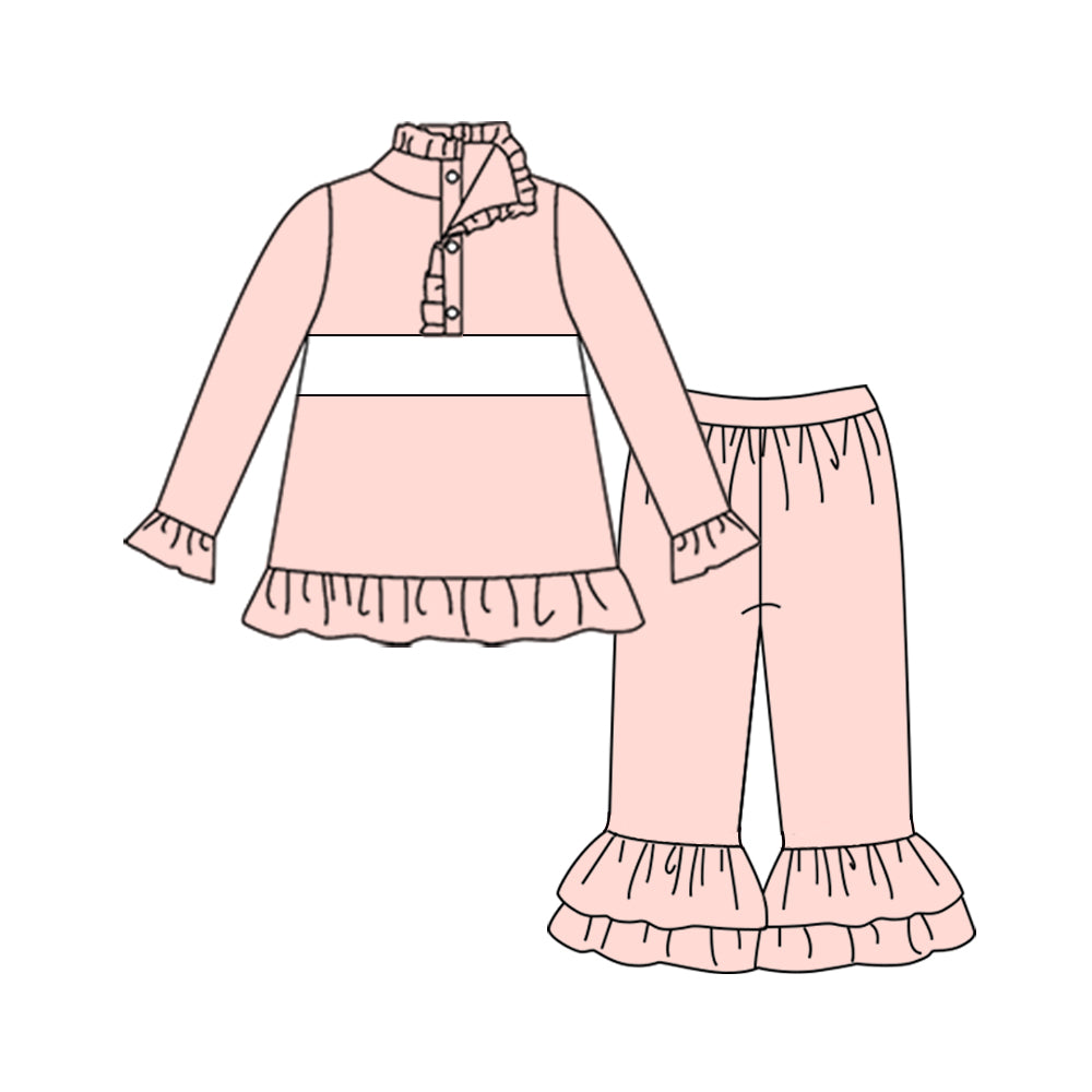 (Pre-order)GLP3061 Pink Pullover Top Ruffle Pants Girls Clothes Set