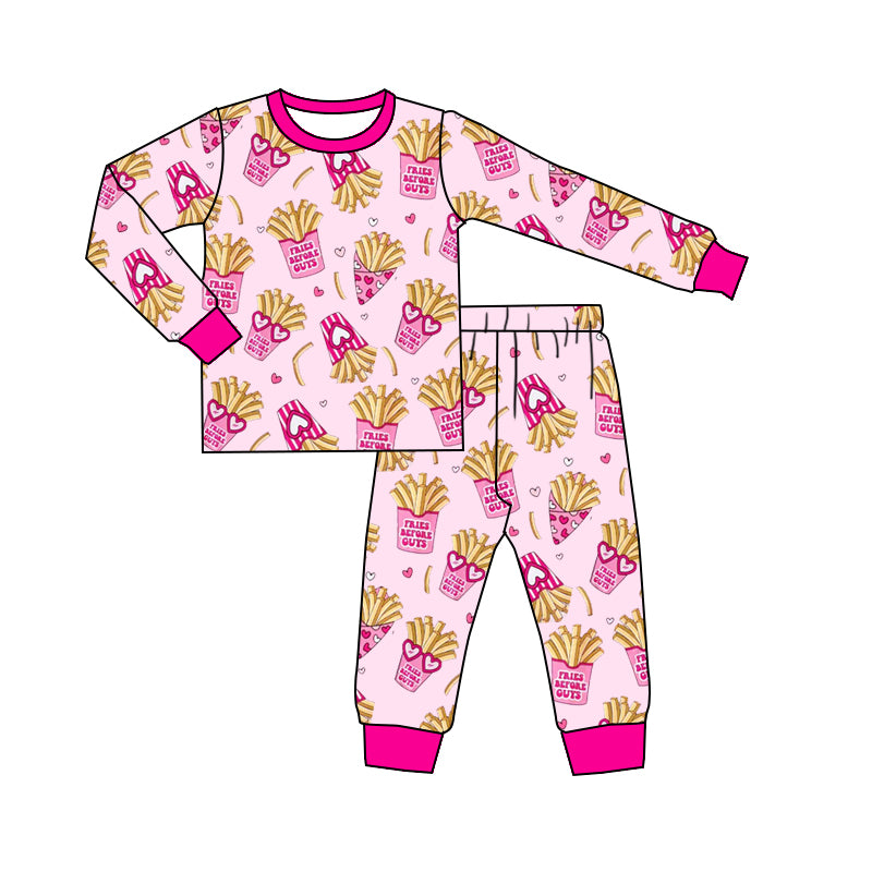 (Pre-order)GLP3065 Fries Heart Print Girls Valentine's Day Pajamas Clothes Set