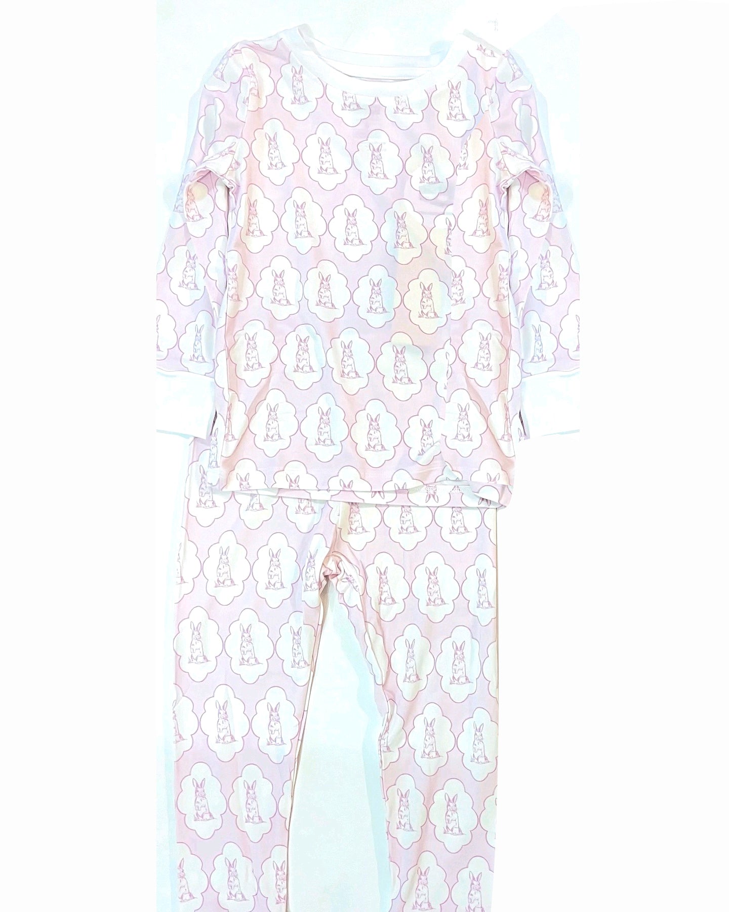 (Pre-order)GLP3067 Bunny Pink Print Girls Easter Pajamas Clothes Set