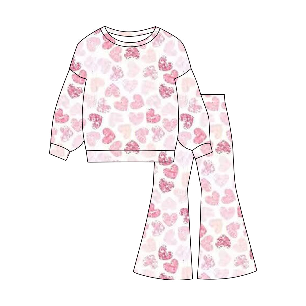 (Pre-order)GLP3096 Pink Heart Top Bell Pants Girls Valentine's Day Clothes Set