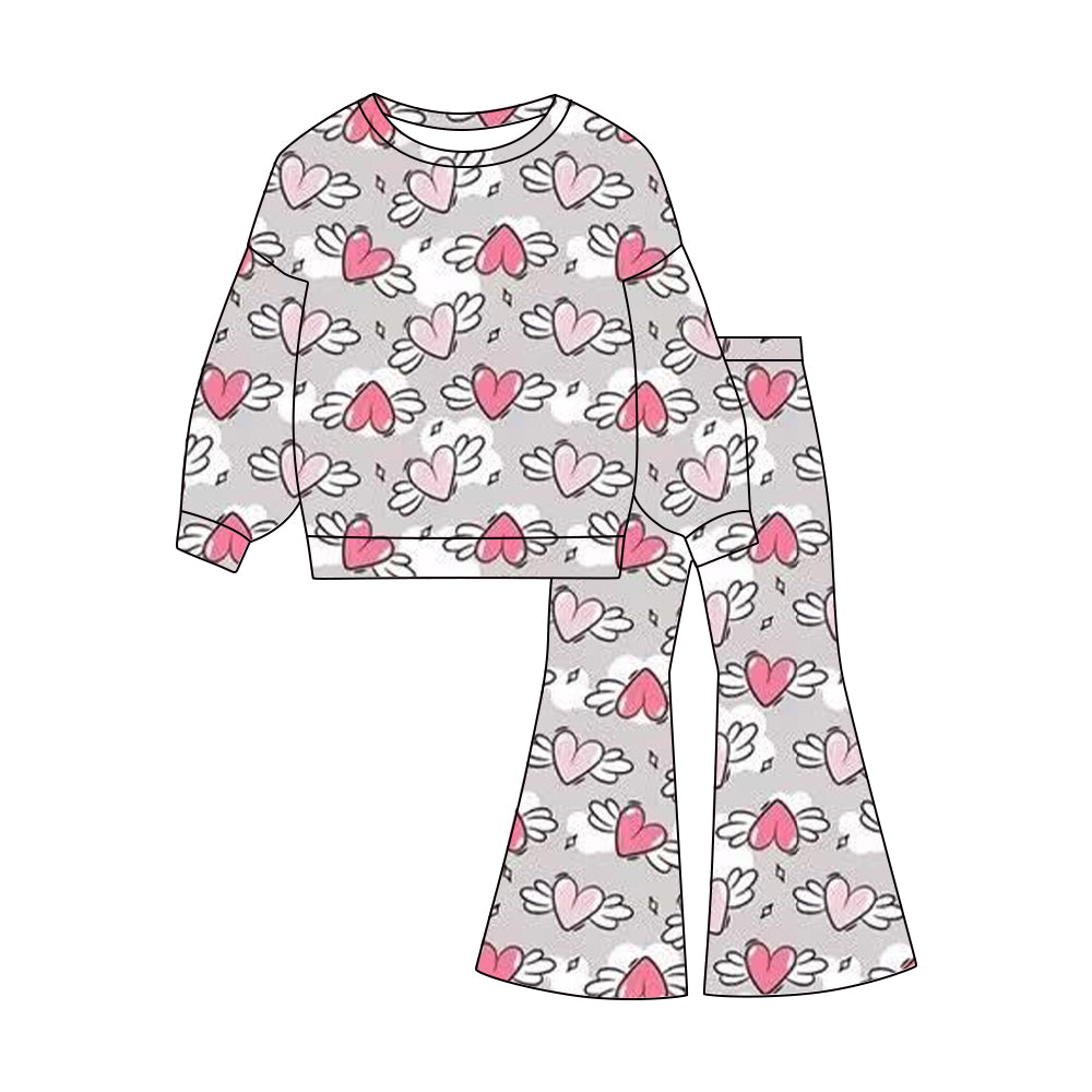 (Pre-order)GLP3097 Heart Top Bell Pants Girls Valentine's Day Clothes Set