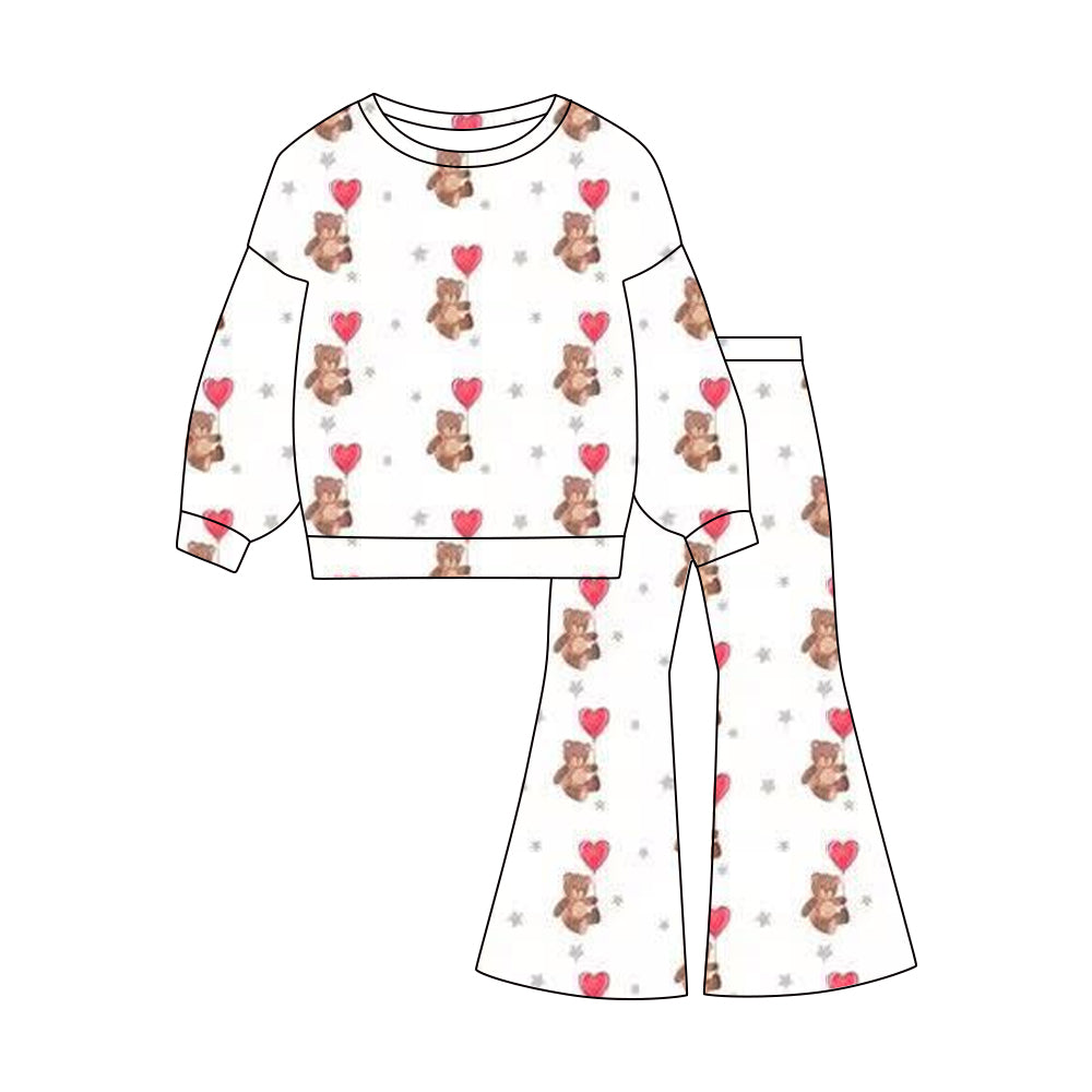 (Pre-order)GLP3100 Bear Heart Top Bell Pants Girls Valentine's Day Clothes Set