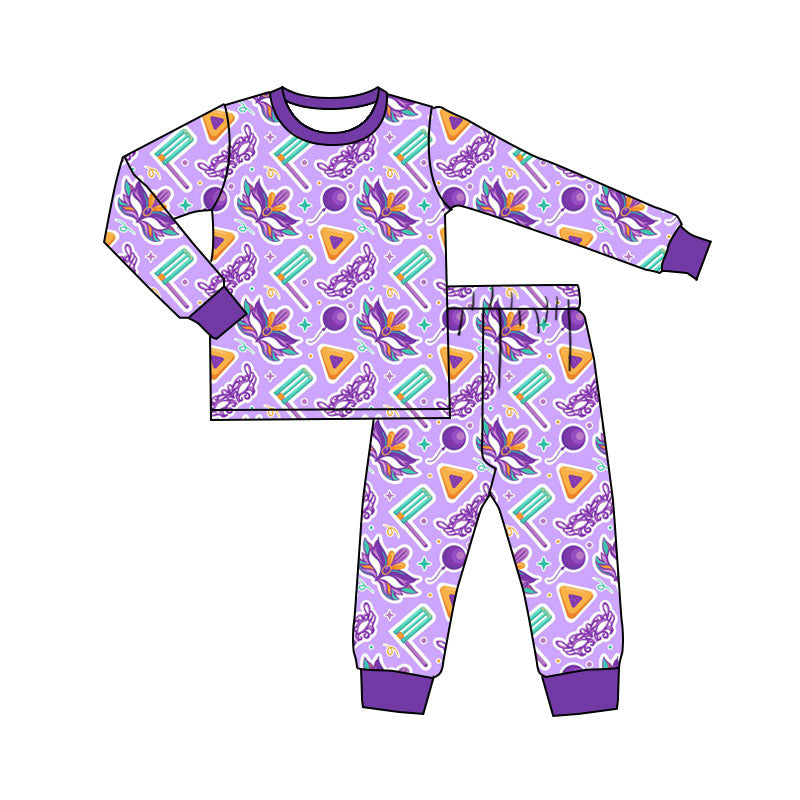 (Pre-order)GLP3115 Mask Pueple Print Girls Mardi Gras Pajamas Clothes Set