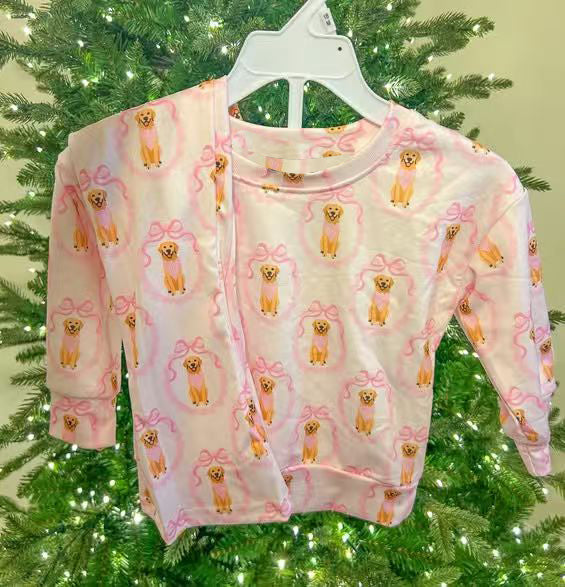 (Pre-order)GLP3117 Puppy Bows Top Bell Pants Girls Clothes Set