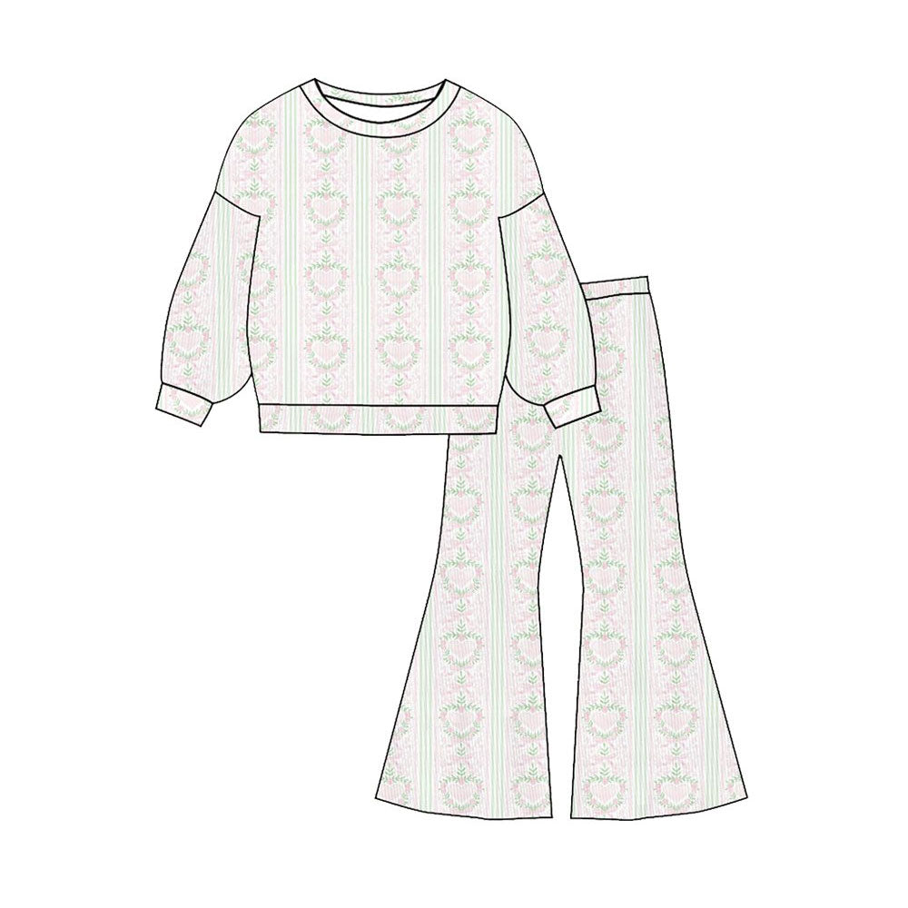 (Pre-order)GLP3137 Small Flowers Heart Print Girls Valentine's Day Clothes Set