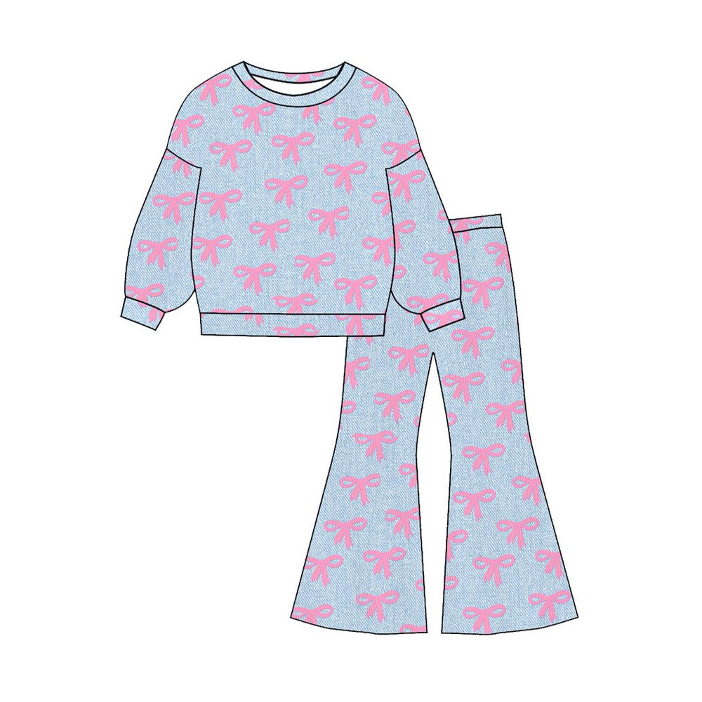 (Pre-order)GLP3140 Pink Bows Print Girls Clothes Set