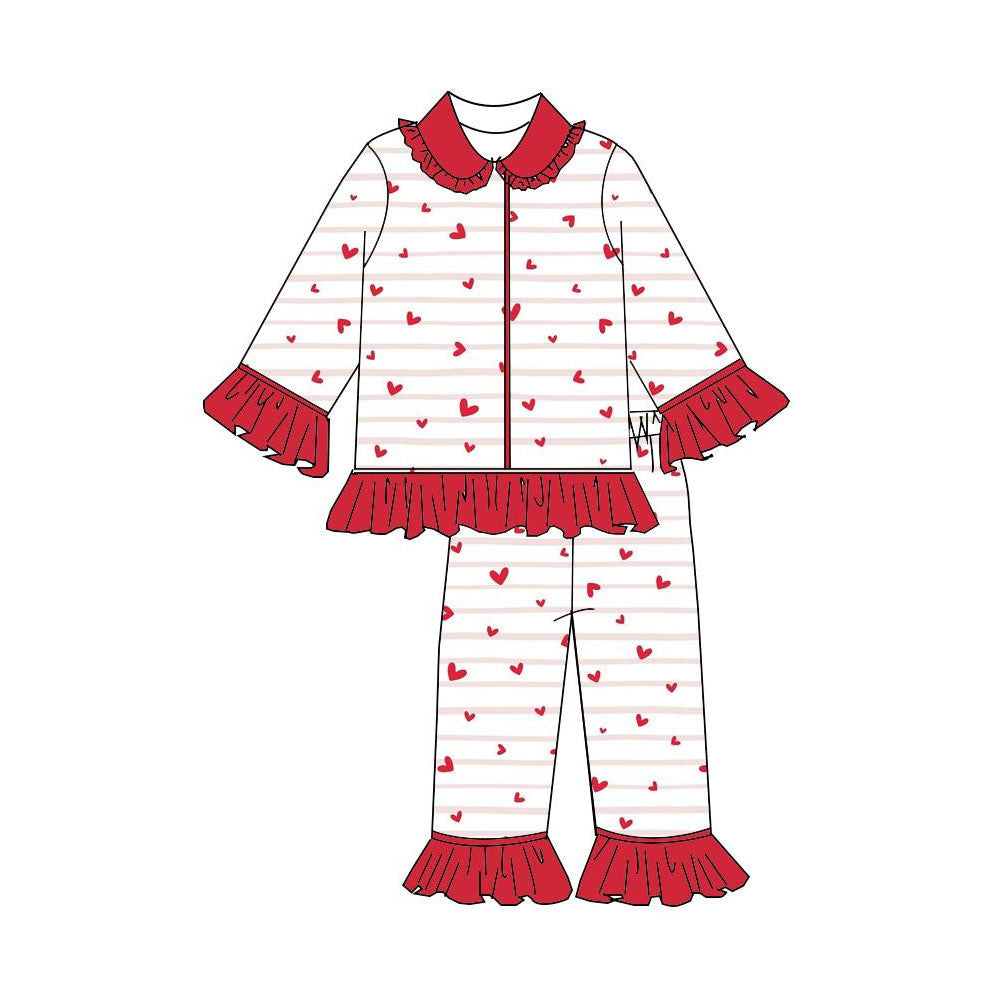 (Pre-order)GLP3153 Heart Stripes Print Boys Valentine's Day Buttons Pajamas Clothes Set