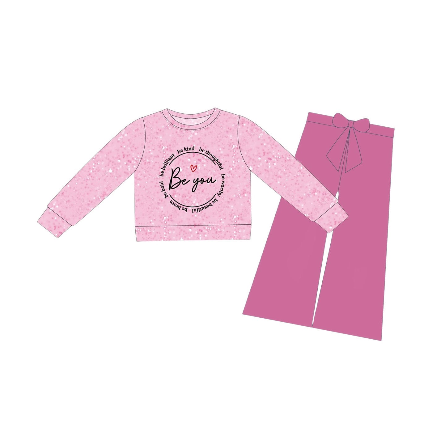 (Pre-order)GLP3154 Be You Pink Top Straight Pants Girls Valentine's Day Clothes Set
