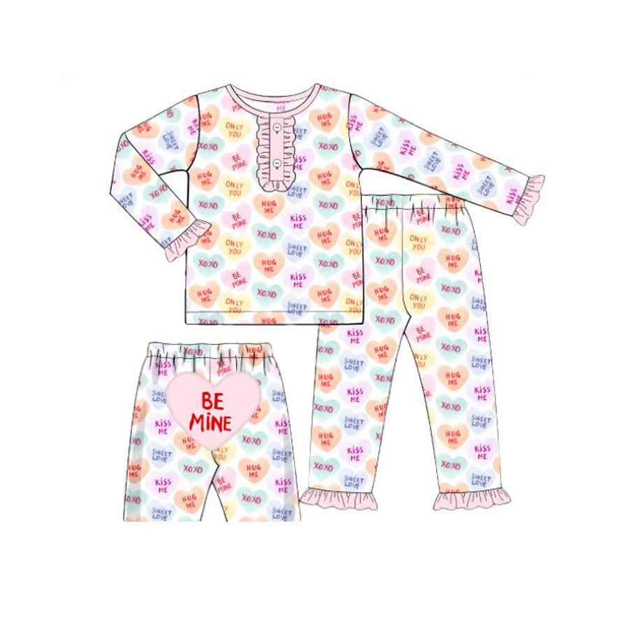 (Pre-order)GLP3159 Heart XOXO Print Girls Valentine's Day Pajamas Clothes Set