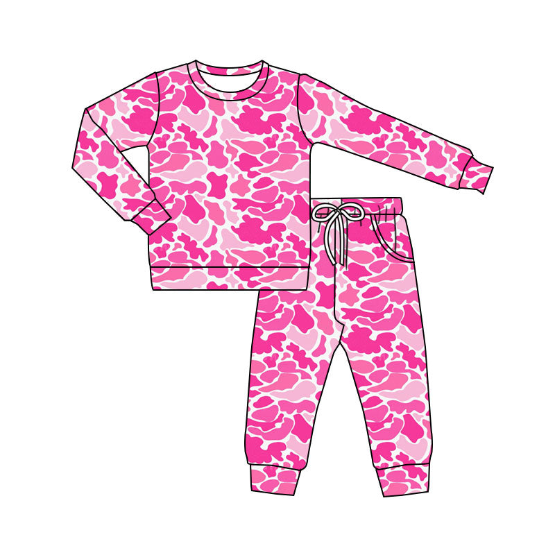 (Pre-order)GLP3162 Pink Camo Print Girls Pajamas Clothes Set