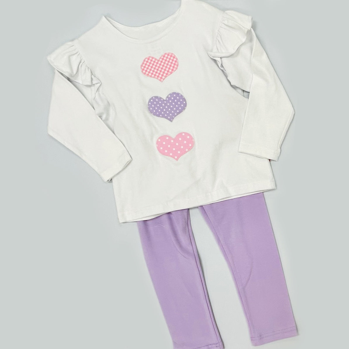 (Pre-order)GLP3176 Heart White Top Purple Pants Girls Valentine's Day Clothes Set