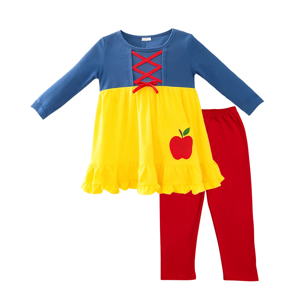 (Pre-order)GLP3182 Cartoon Princess Apple Tunic Top Red Pants Girls Clothes Set