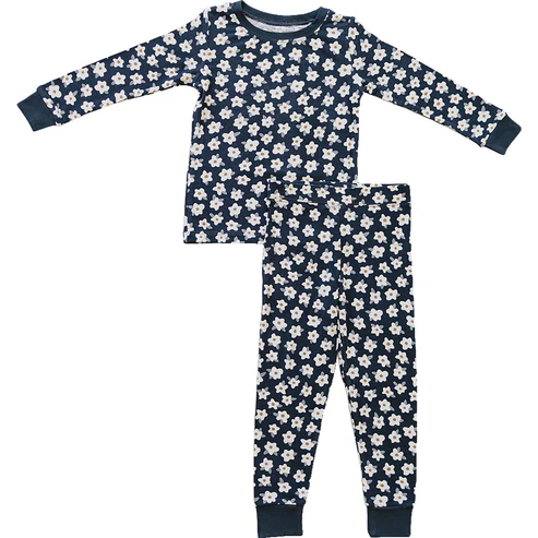 (Pre-order)GLP3200 Navy Flowers Print Girls Fall Pajamas Clothes Set