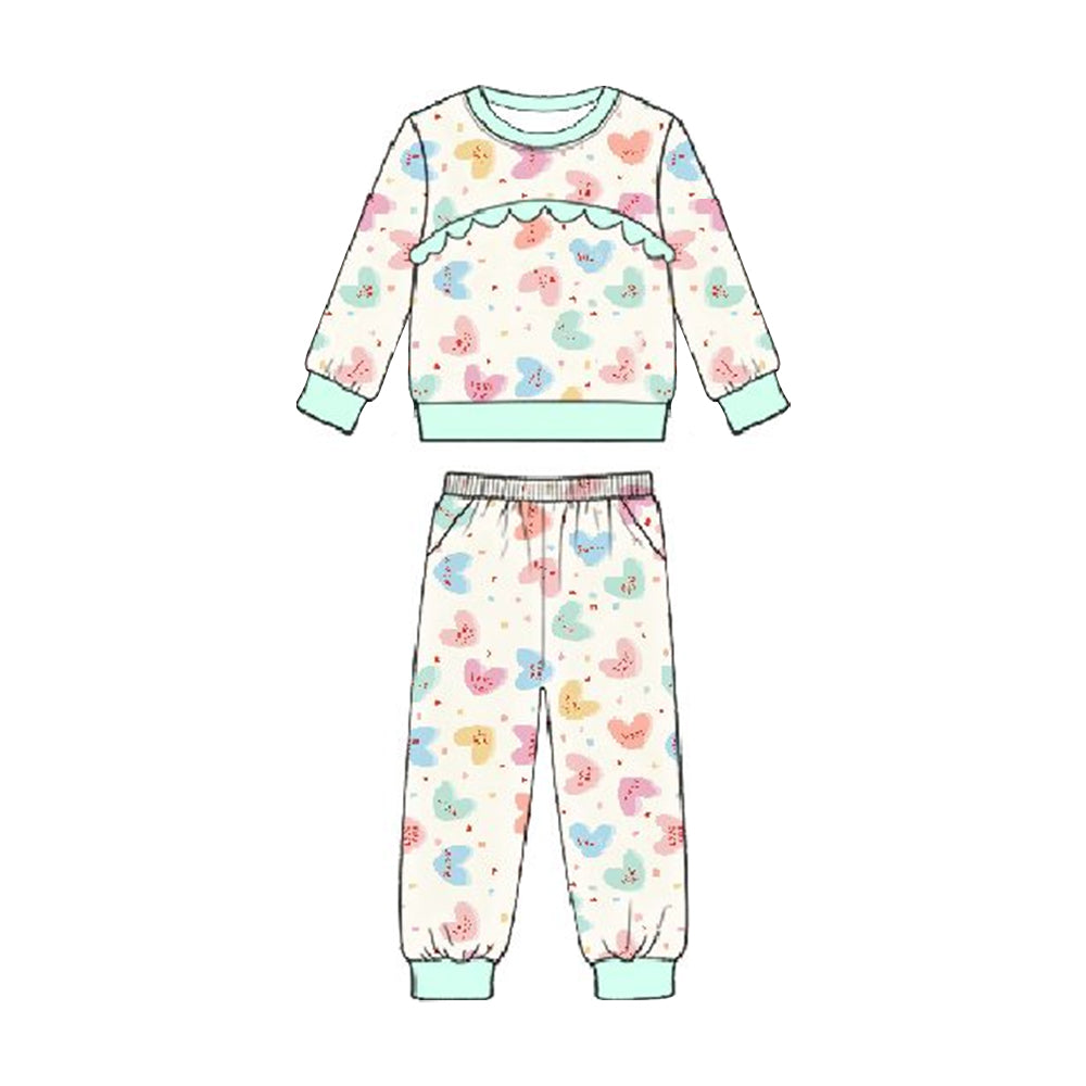 (Pre-order)GLP3215 Colorful Heart Top Pockets Pants Girls Valentine's Day Clothes Set