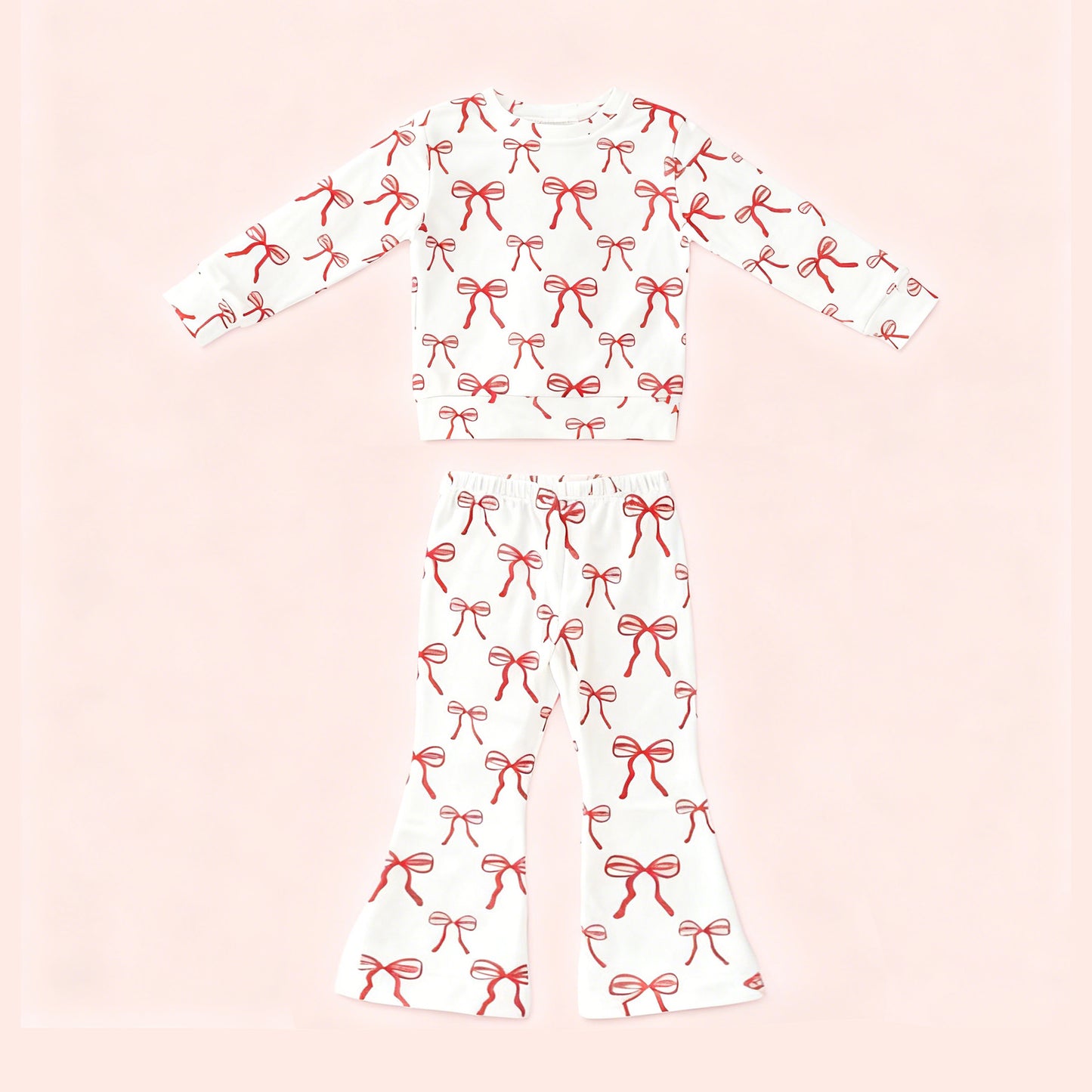 (Pre-order)GLP3223 Red Bows Print Girls Valentine's Day Clothes Set