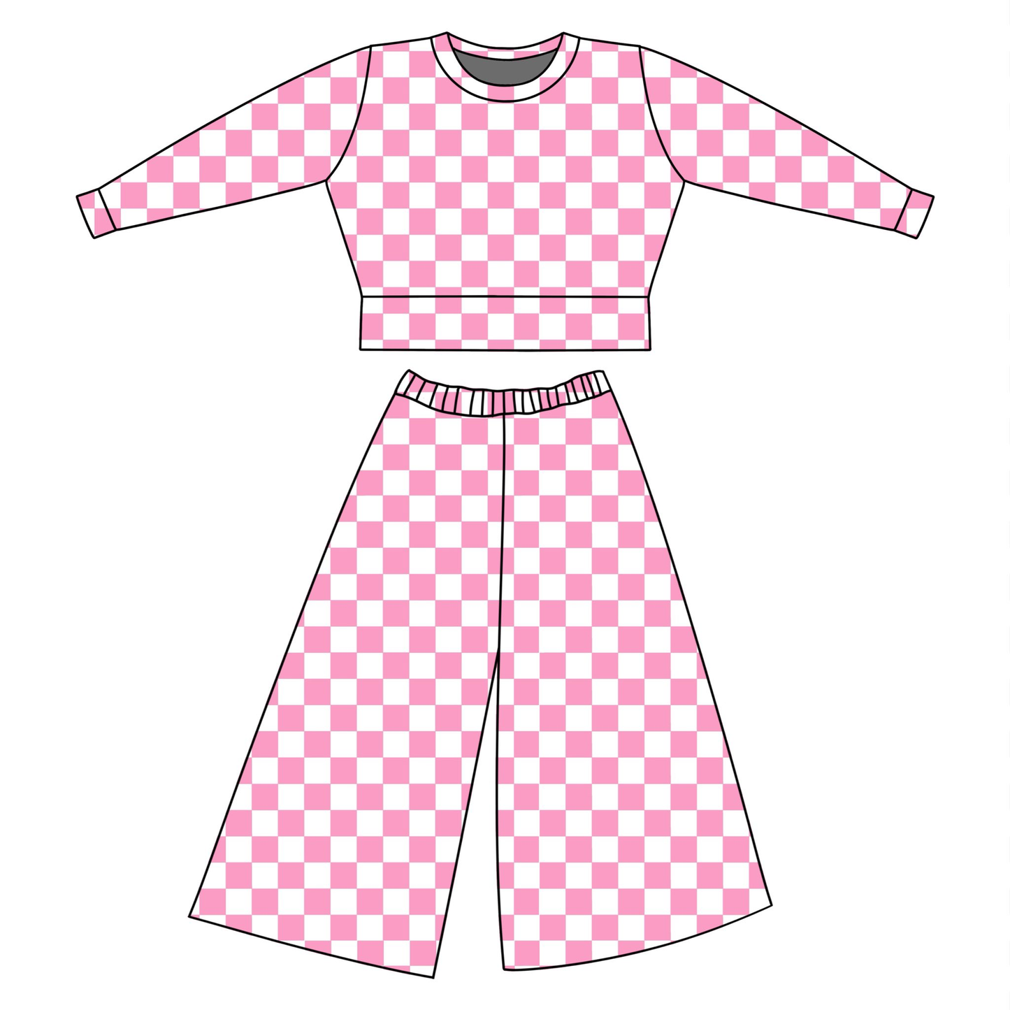 (Pre-order)GLP3225 Pink Plaid Print Girls Clothes Set