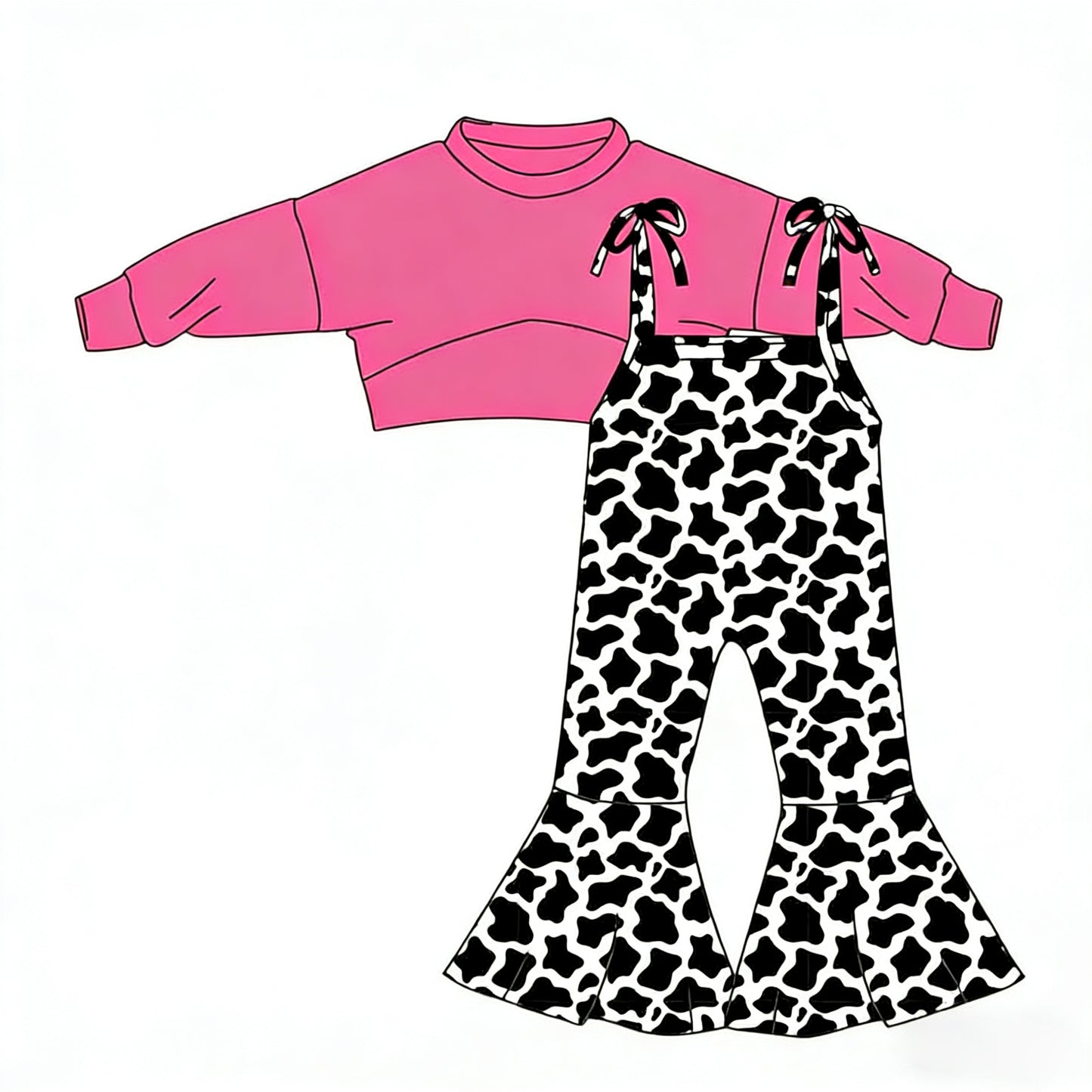 (Pre-order)GLP3270 Pink Crop Top Cows Jumpsuits Girls Western Clothes Set