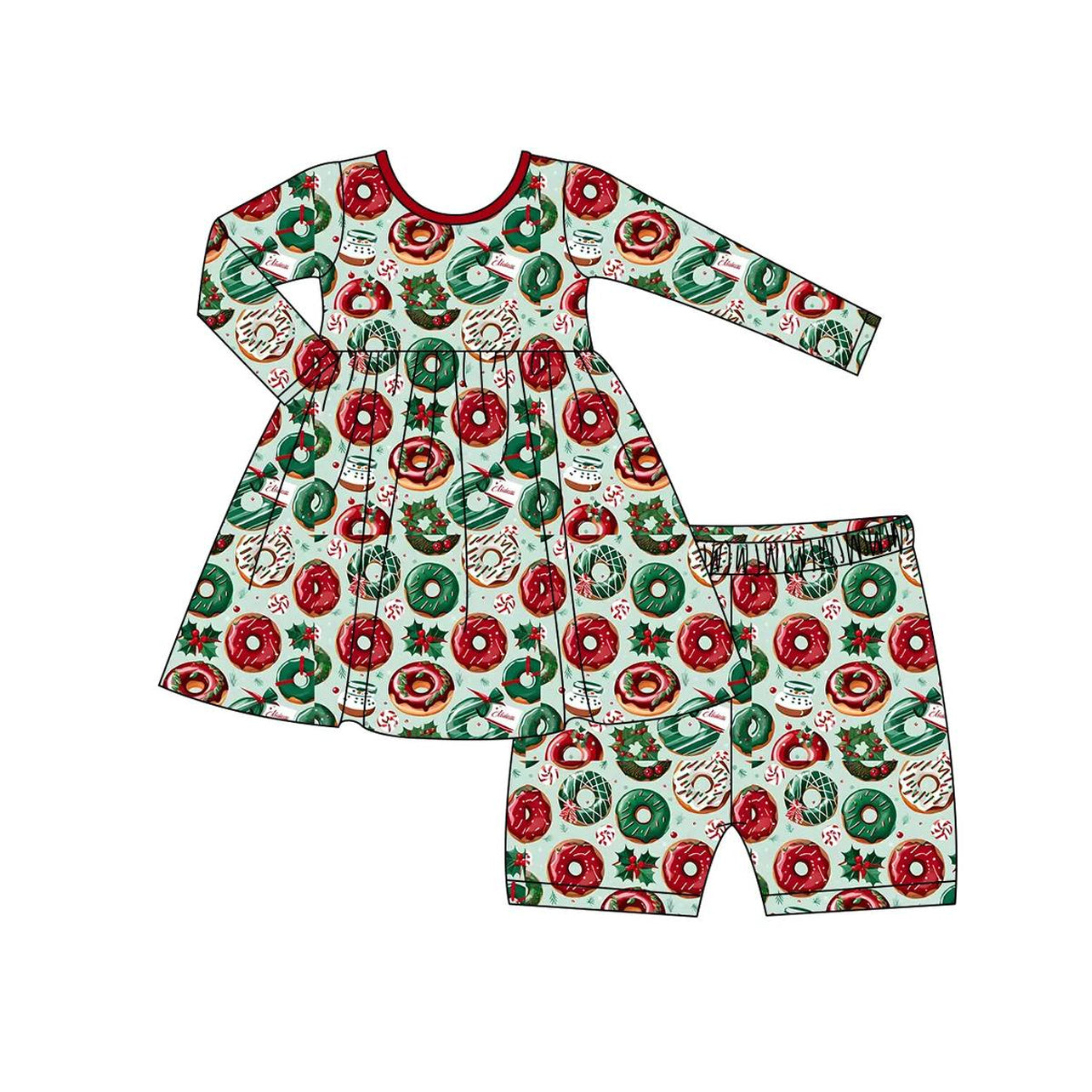 (Pre-order)GLS0002 Donut Print Girls Christmas Clothes Set