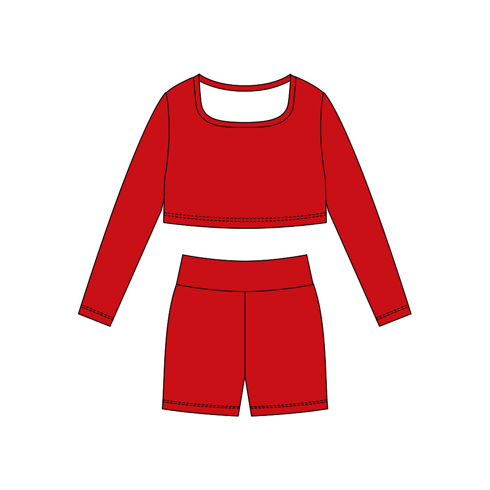 (Pre-order)GLS0039 Red Color Crop Top Shorts Girls Yoga Clothes Set