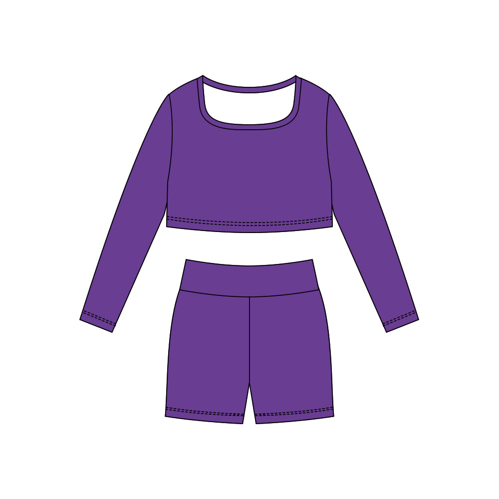(Pre-order)GLS0040 Purple Color Crop Top Shorts Girls Yoga Clothes Set