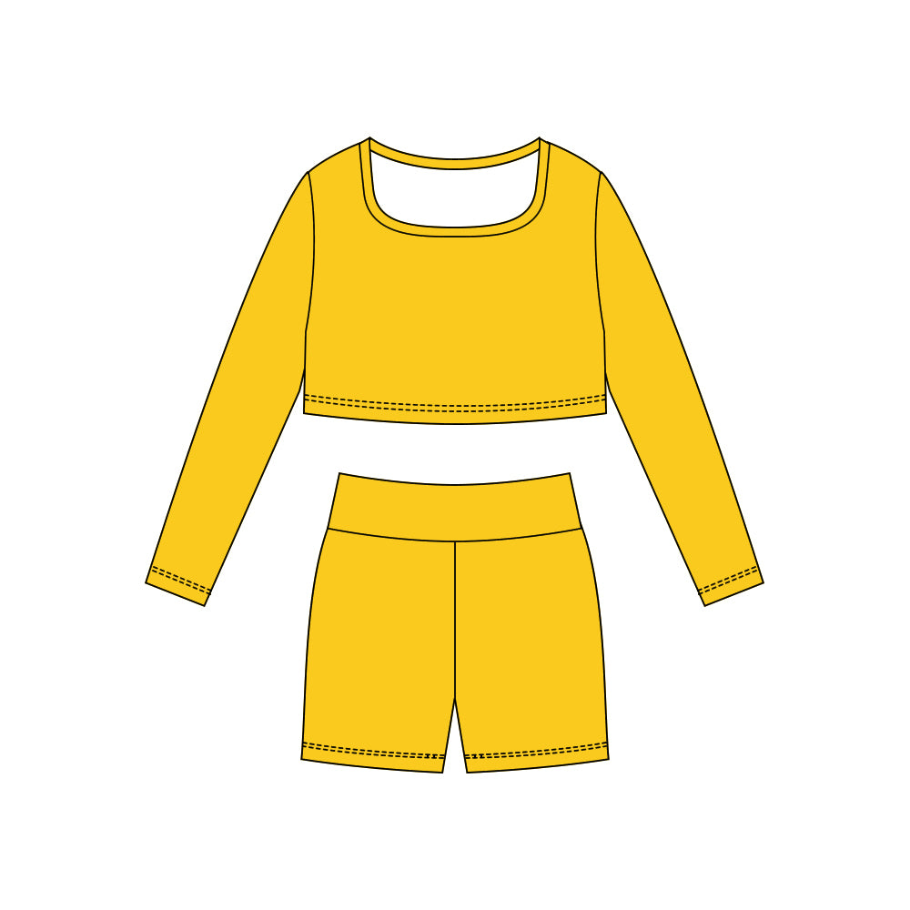 (Pre-order)GLS0041 Yellow Color Crop Top Shorts Girls Yoga Clothes Set